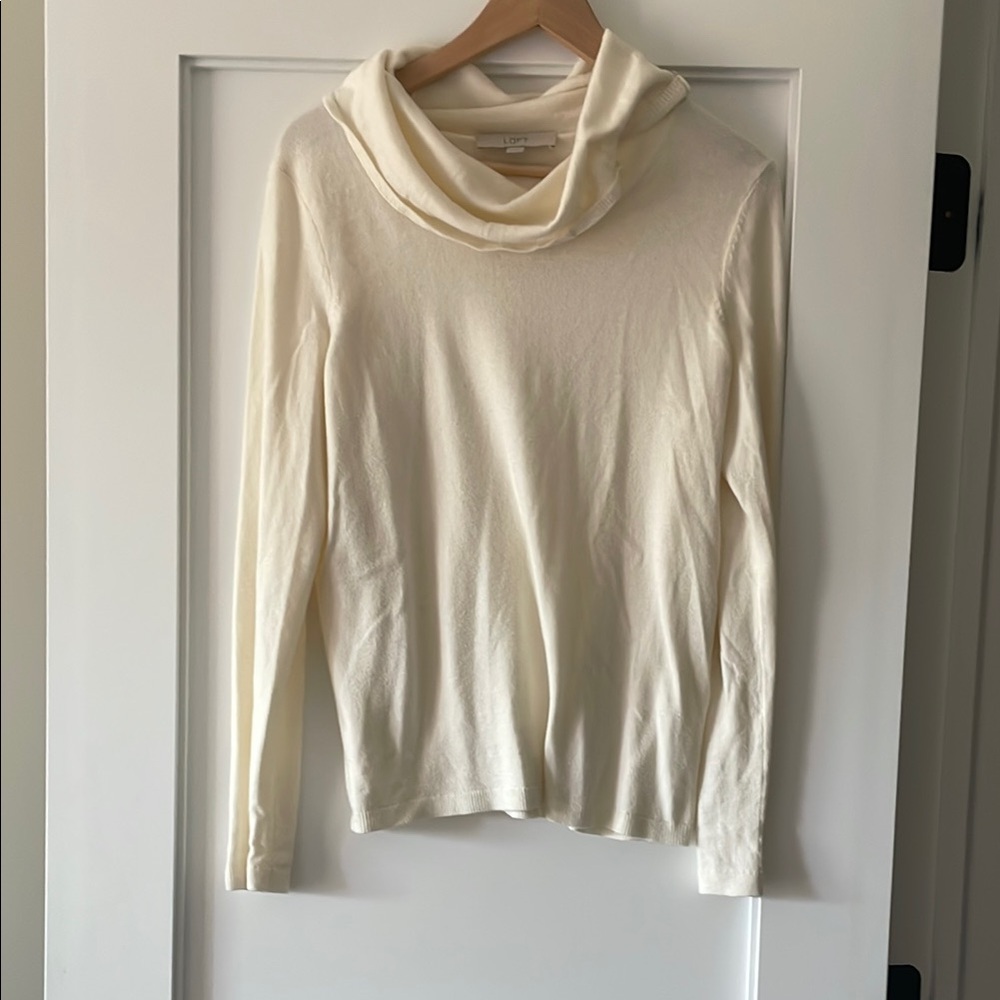 LOFT Cream Cowl Turtleneck Sweater